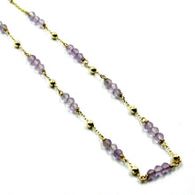 Cargar imagen en el visor de la galería, 18k yellow gold 18" 45cm necklace faceted purple amethyst 3mm balls, rolo chain.