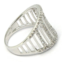 Load image into Gallery viewer, SOLID 18K WHITE GOLD BAND RING, MULTI WIRES, CUBIC ZIRCONIA, MADE IN ITALY.