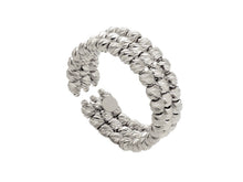 Load image into Gallery viewer, 18k white gold ring, triple row of diamond cut worked 2mm spheres, balls.