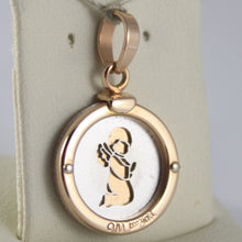 Load image into Gallery viewer, SOLID 18K WHITE & ROSE GOLD MEDAL PENDANT GUARDIAN ANGEL ENGRAVING MADE IN ITALY.