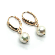 Load image into Gallery viewer, solid 18k rose gold pendant leverback earrings, akoya pearls diameter 7.5/8 mm.