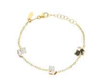 Charger l'image dans la galerie, 18k yellow gold kid child girl baby bracelet enamel cats cat, rolo chain.