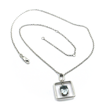 Load image into Gallery viewer, solid 18k white gold oval aquamarine 1.80 ct square pendant, rolo chain necklace.