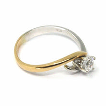 Load image into Gallery viewer, SOLID 18K WHITE ROSE GOLD RING, WAVE SOLITAIRE WITH CUBIC ZIRCONIA 0.35 CARATS.