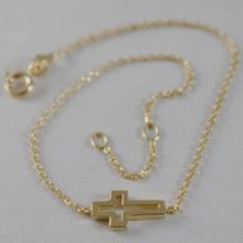 Load image into Gallery viewer, 18K YELLOW GOLD THIN 1 MM BRACELET 7.10 INCHES, WITH MINI CROSS, MADE IN ITALY.