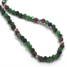 Charger l'image dans la galerie, 18k white gold necklace 18", faceted white spheres green zoisite red ruby 3.5mm.