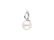 Charger l'image dans la galerie, 18k white gold pendant charm with round freshwater white pearl 7.5/8 mm.