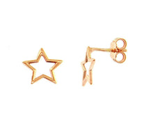 Load image into Gallery viewer, 18k rose gold star 10mm 0.4&quot; earrings, butterfly closure, made in Italy.
