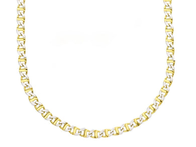 18K YELLOW WHITE GOLD SOLID CHAIN NECKLACE 2.5mm FLAT OVAL MARINER 24