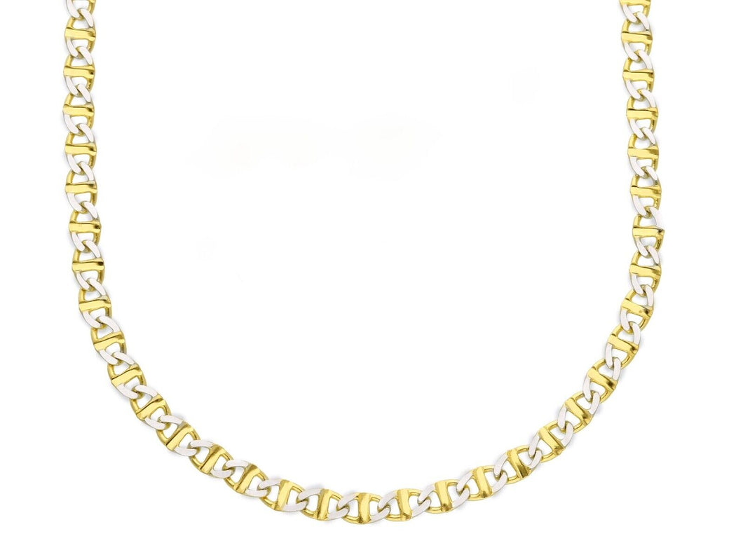 18K YELLOW WHITE GOLD SOLID CHAIN NECKLACE 2.5mm FLAT OVAL MARINER 24
