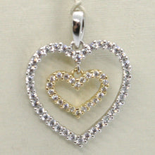 Load image into Gallery viewer, 18k yellow and white gold heart double pendant charm with cubic zirconia.