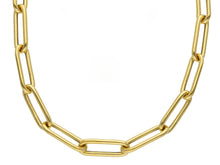 Cargar imagen en el visor de la galería, 18K YELLOW GOLD CHAIN ROUNDED TUBE OVAL PAPER CLIP 5x15mm LINK, 18" 45cm, ITALY.