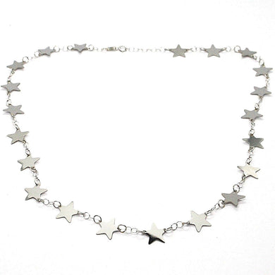 18k white gold necklace, flat stars, star, 16.5 inches, made in Italy.