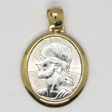 Cargar imagen en el visor de la galería, 18k yellow & white gold pendant oval medal Jesus face engravable made in Italy.