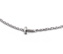 Load image into Gallery viewer, 18k white gold rolo thin bracelet with central small 5mm letter initial T.