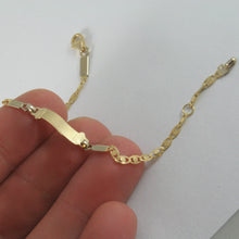Load image into Gallery viewer, solid 18k yellow white gold kids bracelet scroll plate engravable, made in Italy.