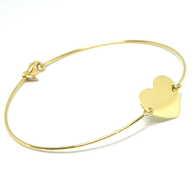 18k yellow gold bangle thin bracelet, semi rigid, flat heart, made in Italy.