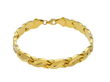 Cargar imagen en el visor de la galería, 18K YELLOW GOLD FLAT ALTERNATE 8mm ONDULATE SMOOTH AND SATIN WAVES BRACELET.