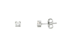 Cargar imagen en el visor de la galería, 18K WHITE GOLD STUD EARRINGS WHITE 3mm CUBIC ZIRCONIA, 4 PRONG, SOLITAIRE.