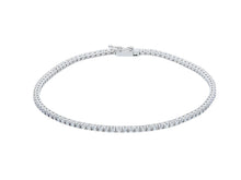 Cargar imagen en el visor de la galería, 18K WHITE GOLD TENNIS BRACELET WHITE 2mm CUBIC ZIRCONIA ROUND CUT, 18cm, 7.1".