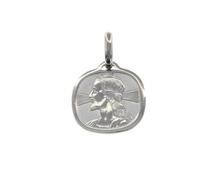 Charger l'image dans la galerie, 18K WHITE GOLD PENDANT SQUARE MEDAL JESUS FACE 16mm ENGRAVABLE.