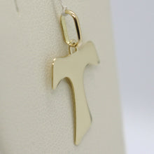 Load image into Gallery viewer, 18k yellow gold cross, Franciscan tau tao Saint Francis 1.1 inches made in Italy.