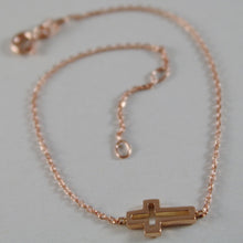 Cargar imagen en el visor de la galería, 18k rose gold thin 1 mm bracelet 7.10 inches, with mini cross, made in Italy.