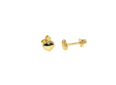 18k yellow gold flat small baby girl 5mm heart earrings, butterfly closure.