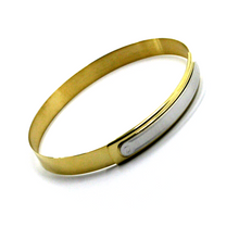Load image into Gallery viewer, SOLID 18K YELLOW WHITE GOLD UNISEX RIGID BANGLE 7 mm FLAT BRACELET, SATIN PLATE.