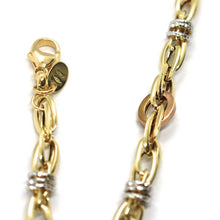 Load image into Gallery viewer, 18K YELLOW WHITE ROSE GOLD BRACELET, ALTERNATE CIRCLES AND OVALS, MADE IN ITALY.