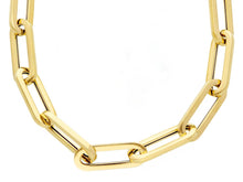 Cargar imagen en el visor de la galería, 18K YELLOW GOLD CHAIN SQUARED OVAL PAPER CLIP BIG 7x20mm LINKS, 18" 45cm, ITALY.
