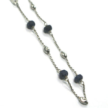 Charger l'image dans la galerie, 18k white gold necklace, alternate 4mm sapphire & 3mm faceted white balls, 24".