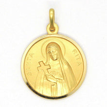 Load image into Gallery viewer, solid 18k yellow gold Holy St Saint Santa Rita round medal Italy made 15mm.