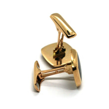 Cargar imagen en el visor de la galería, 18k rose gold cufflinks, square button, smooth with black onyx, made in Italy.