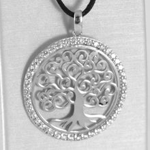 Cargar imagen en el visor de la galería, 18k white gold tree of life pendant, 1.22 inches, zirconia.