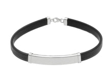 Load image into Gallery viewer, 18K WHITE GOLD BRACELET 6mm RECTANGULAR FLAT SMOOTH PLATE & BLACK RUBBER, 8.3".