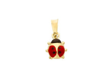 Load image into Gallery viewer, 18k yellow gold puffed rounded small 7mm enamel ladybug ladybird pendant charm.