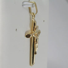 Cargar imagen en el visor de la galería, 18K YELLOW GOLD CROSS WITH JESUS, ROUNDED TUBE, SHINY 1.42 INCHES, MADE IN ITALY.
