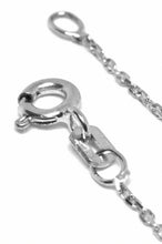 Load image into Gallery viewer, 18K WHITE GOLD SQUARE ROLO CHAIN NECKLACE, 18 INCHES, 3 HEARTS, MADE IN ITALY.