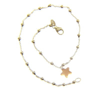 Load image into Gallery viewer, 18k white rose gold anklet 9.8" 25cm with 2mm spheres balls and star pendant.