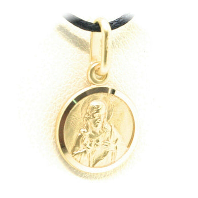 18k yellow gold Scapular Our Lady of Mount Carmel Sacred Heart medal small 11mm Virgin Mary of Carmen pendant.