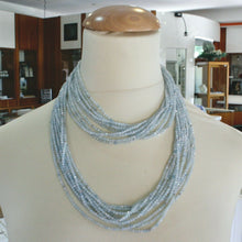 Cargar imagen en el visor de la galería, 18k white gold 39" long necklace 11 aquamarine multi wires, diamond cut balls.