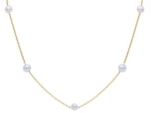 Load image into Gallery viewer, 18k yellow gold necklace, cable oval chain alternate white small pearls 4-4.5mm.