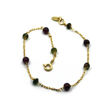 Load image into Gallery viewer, 18k yellow gold square rolo bracelet 4mm faceted purple tourmaline and garnet.