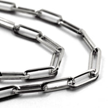 Load image into Gallery viewer, 18k white gold long chain necklace squared oval paper clip 3x10mm links, 31.5" 80cm.