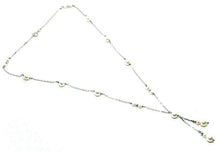 Load image into Gallery viewer, 18k white gold lariat necklace square chain round white pearl double pendant.