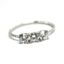 Load image into Gallery viewer, SOLID 18K WHITE GOLD RING, TRILOGY CUBIC ZIRCONIA 1.2ct WIRE ROUND BRAID TUBE.