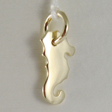 SOLID 18K YELLOW GOLD SEAHORSE FLAT CHARM PENDANT SMOOTH LUMINOUS MADE IN ITALY.
