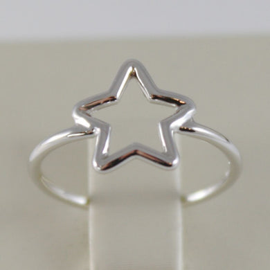 SOLID 18K WHITE GOLD BAND STAR RING LUMINOUS SMOOTH, STARS, MADE IN ITALY.