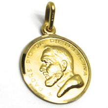 Load image into Gallery viewer, 18k yellow gold medal pendant, Saint Pio of Pietrelcina 17mm very detailed.